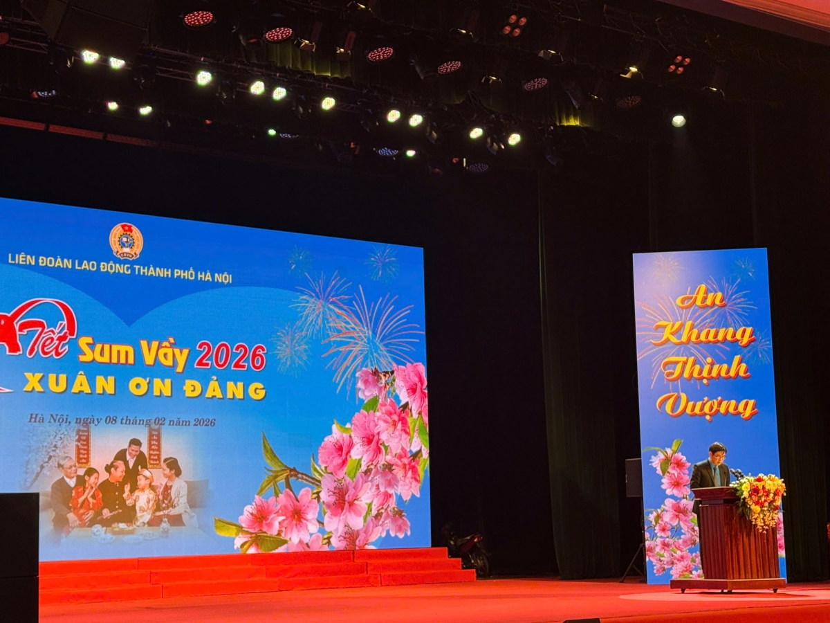 Ông Nguyễn Văn Thắng, Chủ tịch Liên đoan lao động thành phố Hà Nội phát biểu tại sự kiện