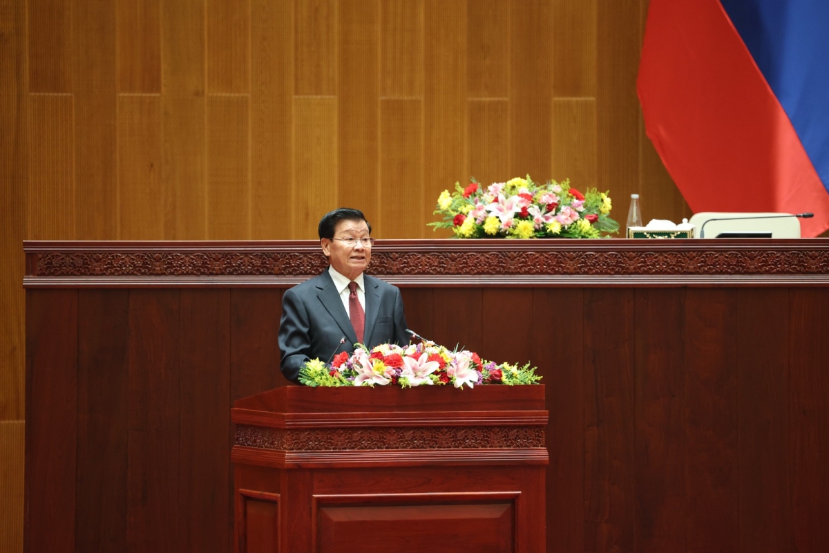 Tổng Bí thư, Chủ tịch nước Lào Thongloun Sisoulith phát biểu tại Kỳ họp. Nguồn: Đài Phát thanh quốc gia Lào