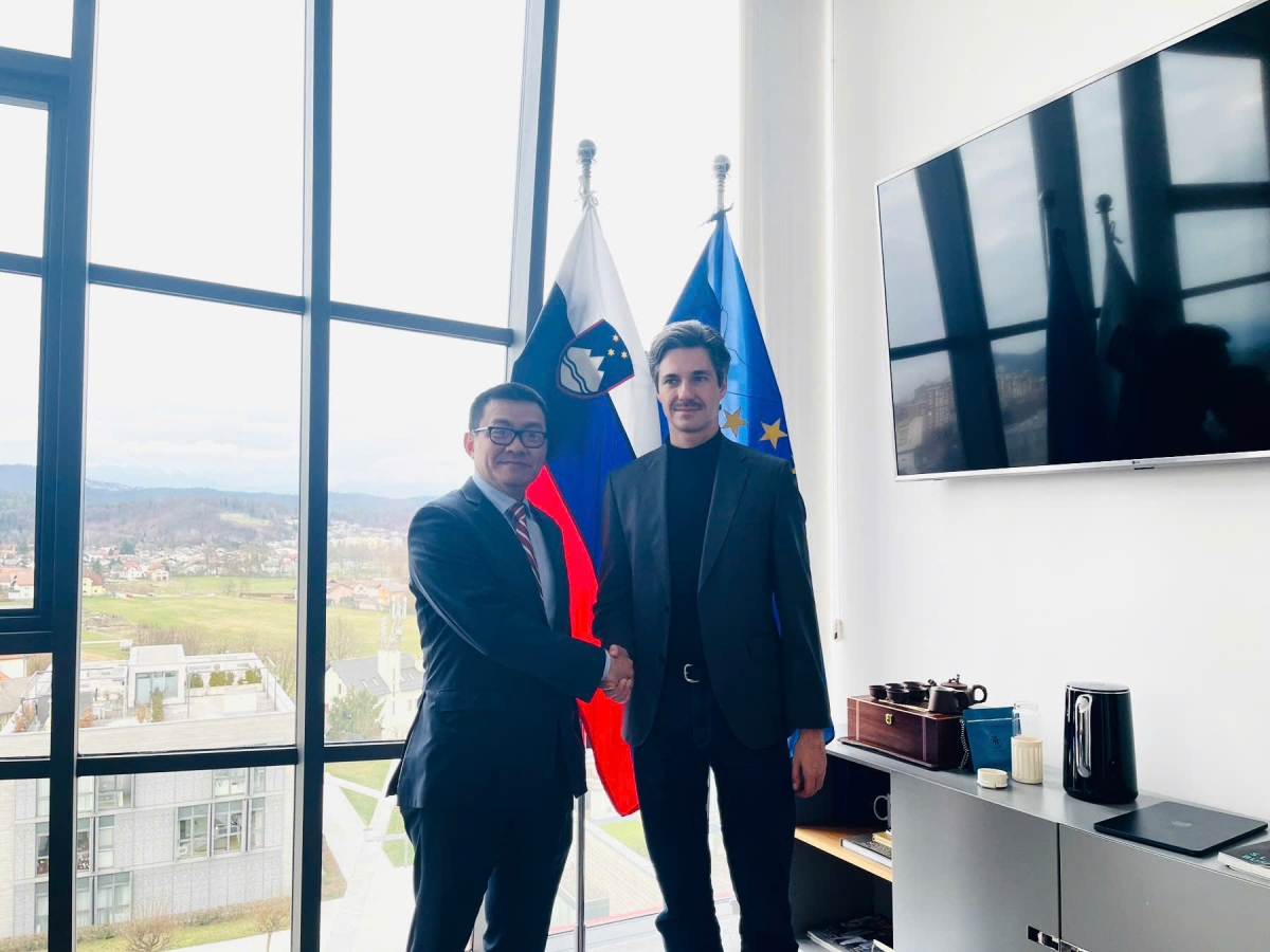 Đại sứ Vũ Lê Thái Hoàng gặp Bộ trưởng Lao động, các vấn đề Xã hội và Cơ hội bình đẳng Slovenia Luka Mesec