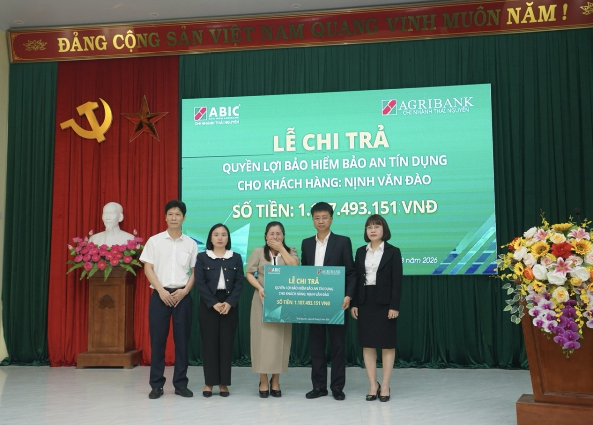 Ngày 19/03/2026, Bảo hiểm Agribank CN Thái Nguyên chi trả hơn 1,1 tỷ đồng quyền lợi bảo hiểm cho khách hàng Nịnh Văn Đào