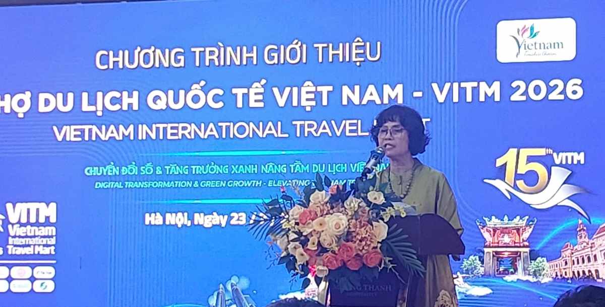 Bà Cao Thị Ngọc Lan, Phó Chủ tịch thường trực Hiệp hội Du lịch Việt Nam thông tin về Hội chợ Du lịch Quốc tế Việt Nam - VITM 2026