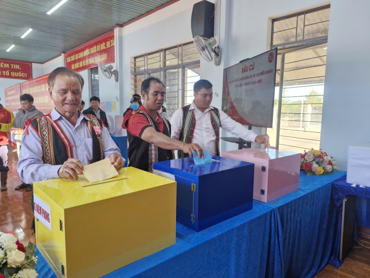 Bà con dân tộc thiểu số ở Gia Lai nô nức tham gia bầu cử.