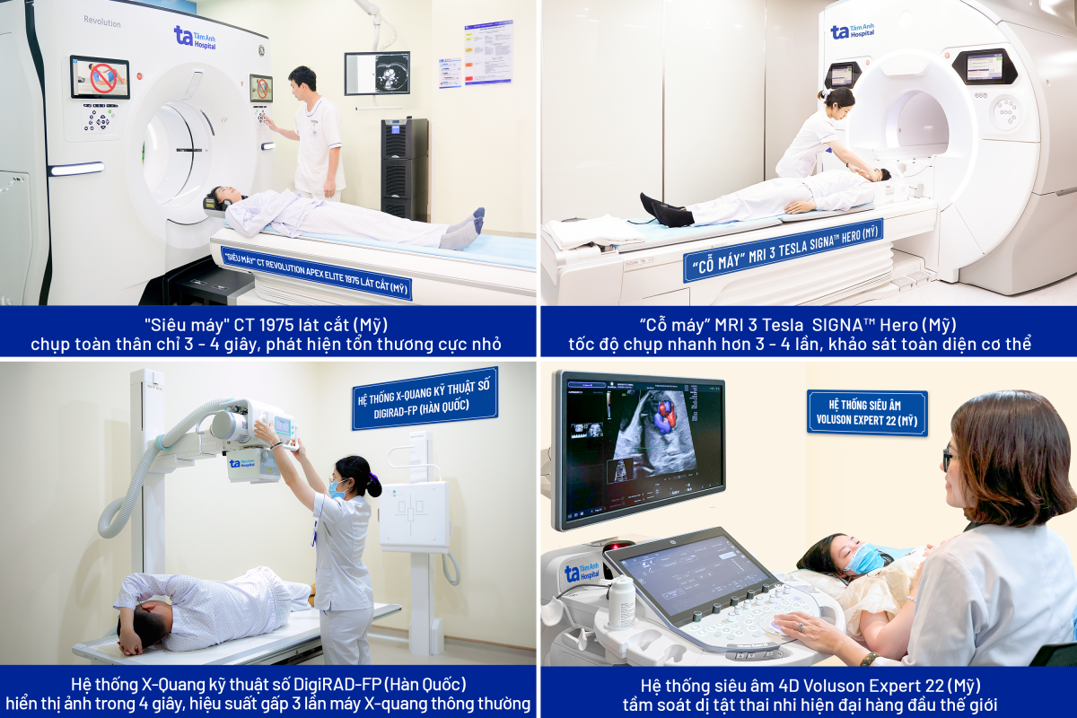 Tại Trung tâm Chẩn đoán hình ảnh &amp; Điện quang can thiệp, Bệnh viện Đa khoa Tâm Anh TP.HCM, hệ thống máy CT 1975 lát cắt, MRI 3 Tesla, X-quang kỹ thuật số, siêu âm thế hệ mới… được nhập khẩu từ Âu - Mỹ và vận hành theo tiêu chuẩn ISO 15189:2022. Công nghệ hiện đại đi cùng quy trình kiểm soát chất lượng chặt chẽ giúp kết quả nhanh, rõ và đáng tin cậy cho người bệnh.