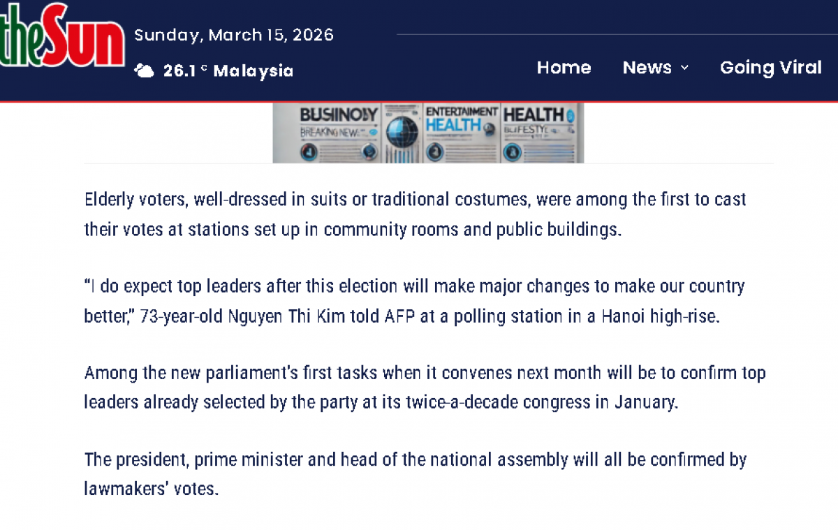 The Sun (Malaysia) đưa tin về Ngày bầu cử