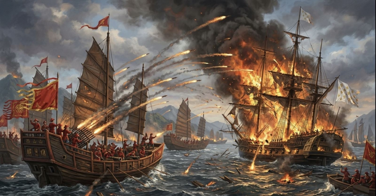 Theo nhật ký hành trình, soái hạm Pháp Medusa bị Đại Việt bắn hỏng