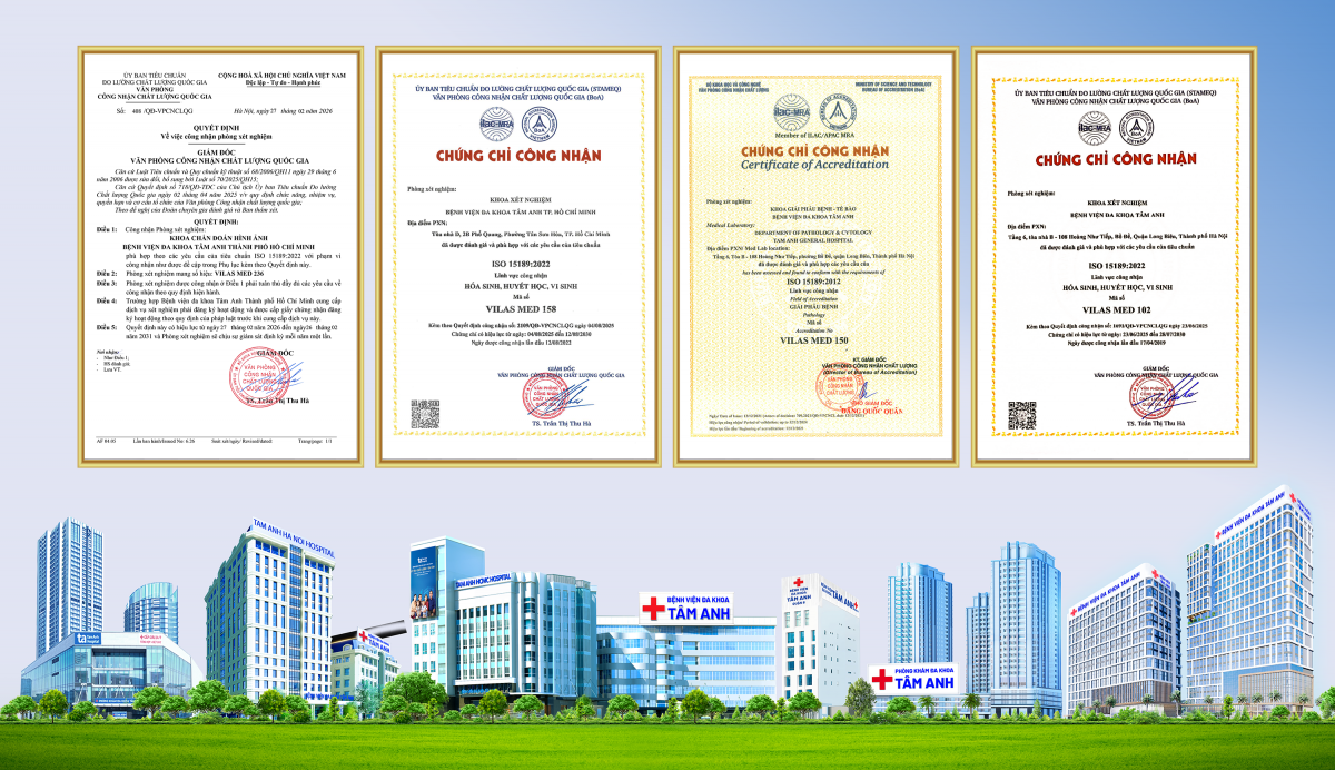 Trung tâm Chẩn đoán hình ảnh, Xét nghiệm, Giải phẫu bệnh - Tế bào của Bệnh viện Đa khoa Tâm Anh tại TP.HCM và Hà Nội đạt chuẩn ISO quốc tế, khẳng định năng lực chuyên môn và chất lượng theo tiêu chuẩn toàn cầu.