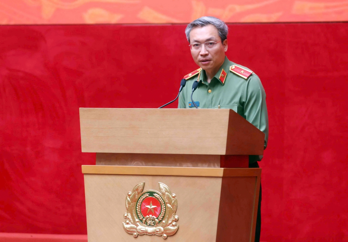 Thiếu tướng Nguyễn Quốc Toản, Chánh Văn phòng Bộ Công an phát biểu tại chương trình