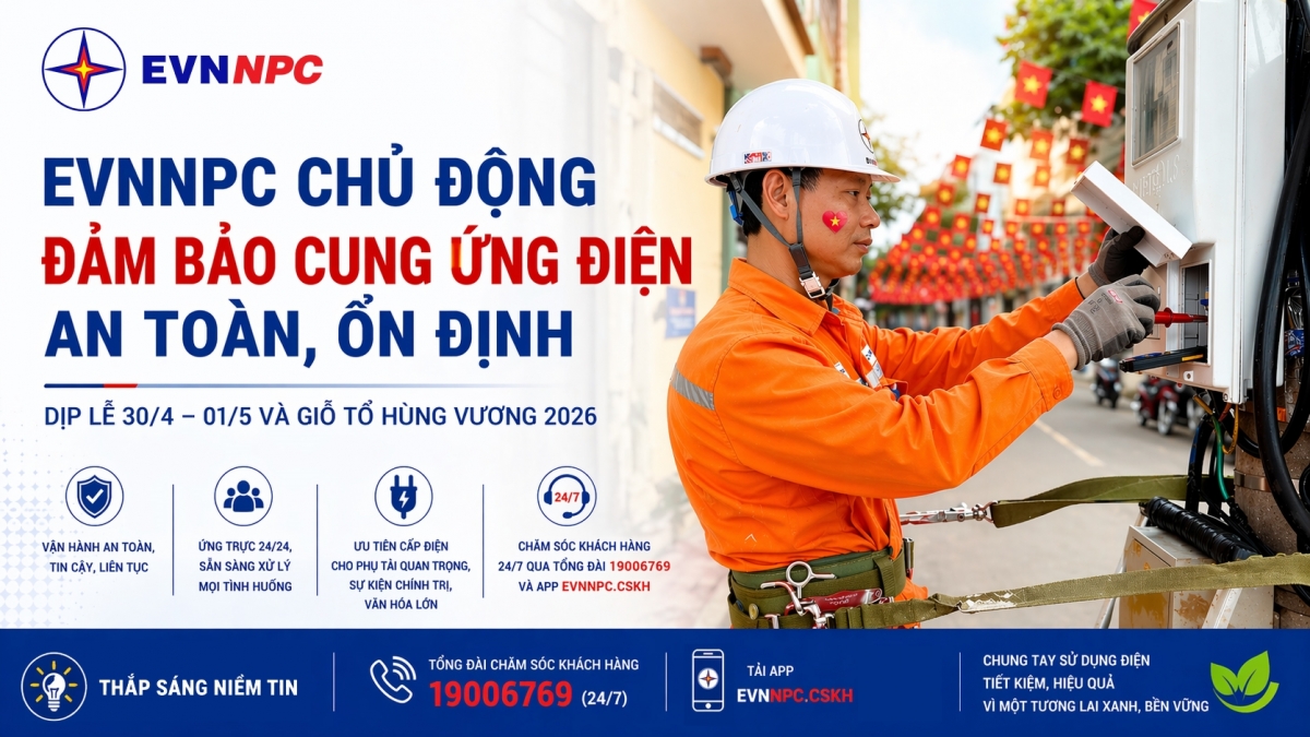 Với sự chuẩn bị đồng bộ, chủ động và trách nhiệm, EVNNPC thể hiện quyết tâm cao trong việc đảm bảo cung ứng điện ổn định, an toàn, phục vụ tốt các hoạt động chính trị – xã hội, sản xuất kinh doanh và đời sống sinh hoạt của nhân dân trên địa bàn 17 tỉnh, thành phố miền Bắc trong dịp lễ lớn của đất nước