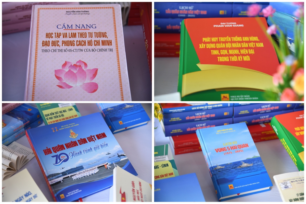 Nhiều đầu sách được lựa chọn trưng bày, phục vụ nhu cầu tìm đọc của bộ đội