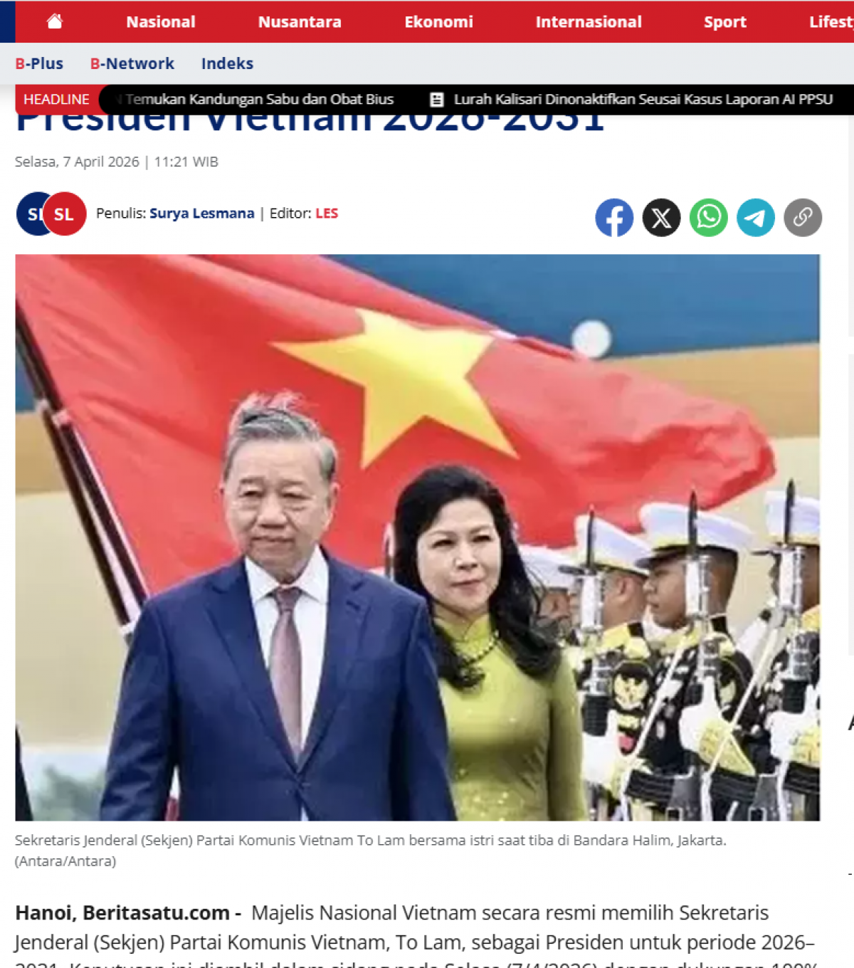 Báo chí Indonesia đưa tin về sự kiện chính trị của Việt Nam