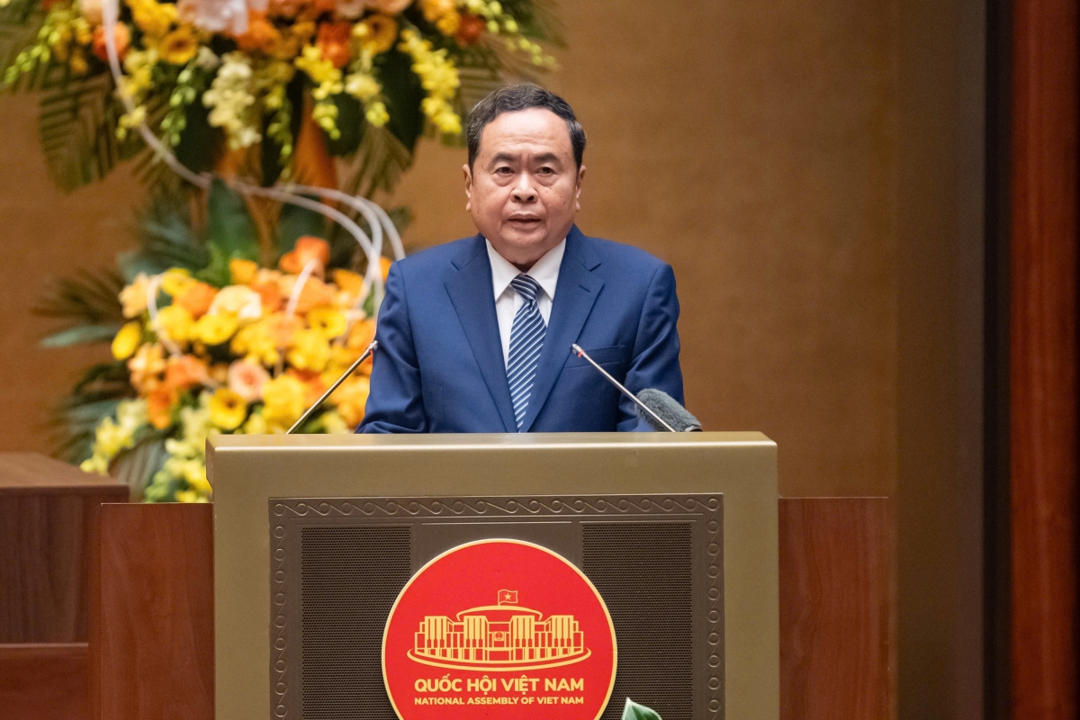 Chủ tịch Quốc hội Trần Thanh Mẫn phát biểu tại Hội nghị toàn quốc tổng kết công tác bầu cử