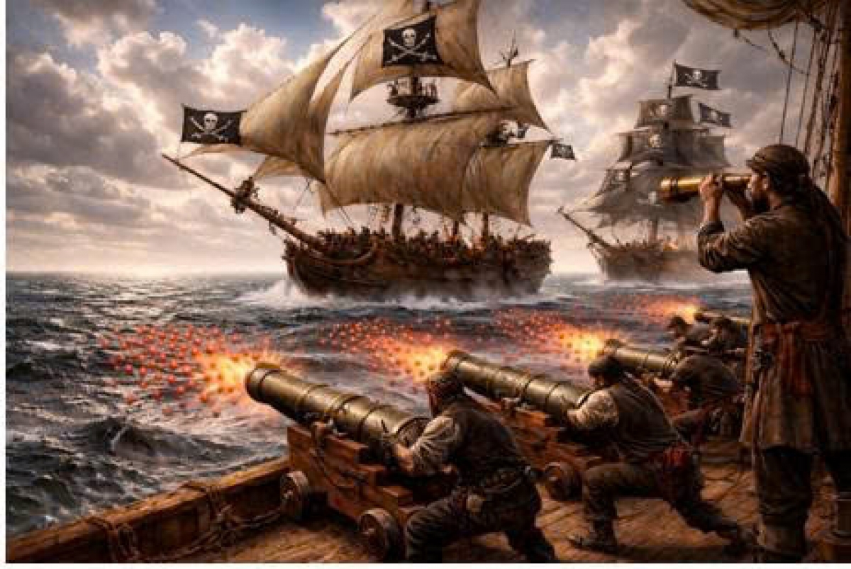 Cướp biển của Napoleon được trang bị pháo bắn đạn chùm (Grapeshot), phát kiến của Napoleon, cùng lúc hàng chục khẩu pháo bắn  hàng vạn  quả đạn tròn bé như quả nho, gây ra cái chết hàng loạt. Cướp biển có ống nhòm nhìn được từ rất xa. Tầu