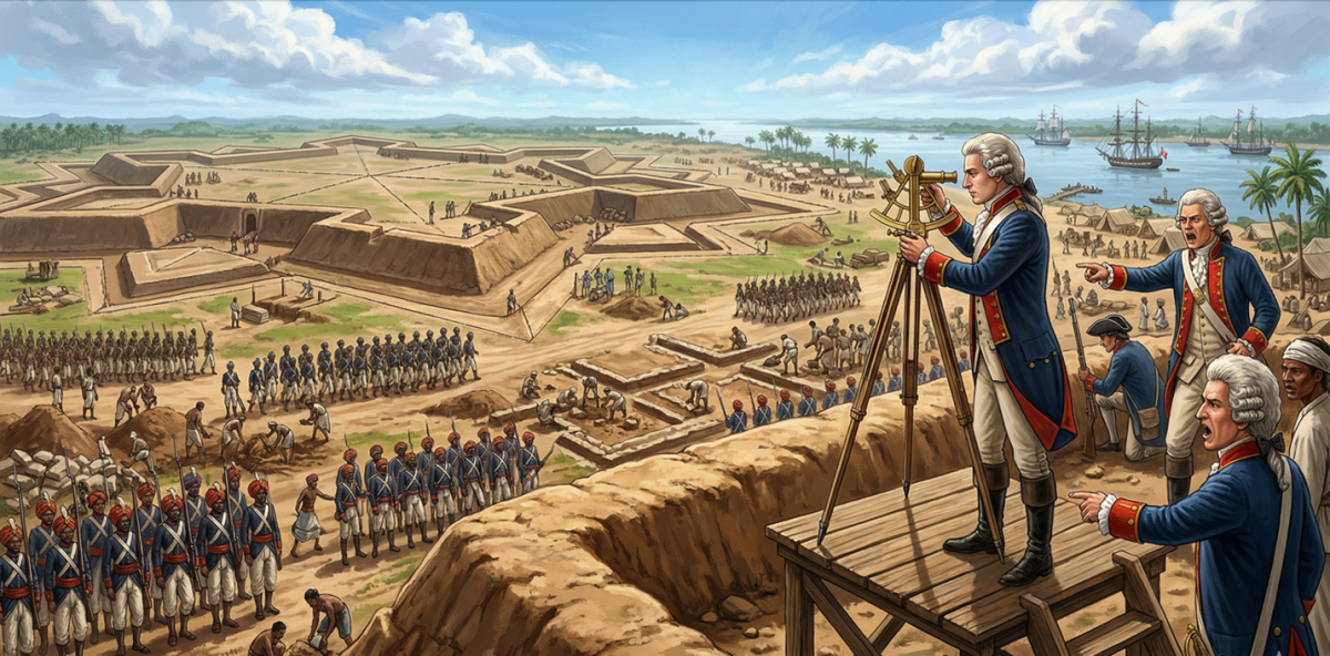 Mô tả hàng vạn lính Pháp - Ấn xây dựng thành Gia Định công nghệ Pháp Vauban hoàn thành trong 3 tháng