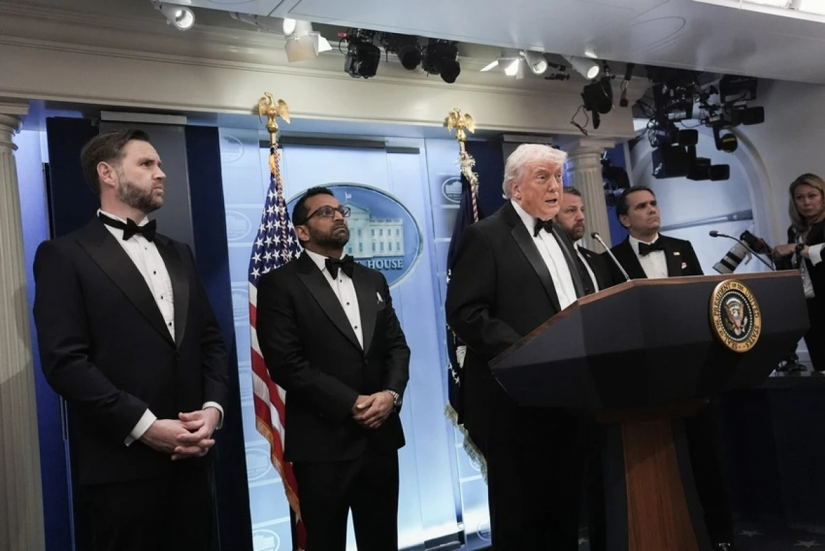 Tổng thống Mỹ Donald Trump tại cuộc họp báo sau vụ nổ súng ngày 25-4. Ảnh: THE NEW YORK TIMES