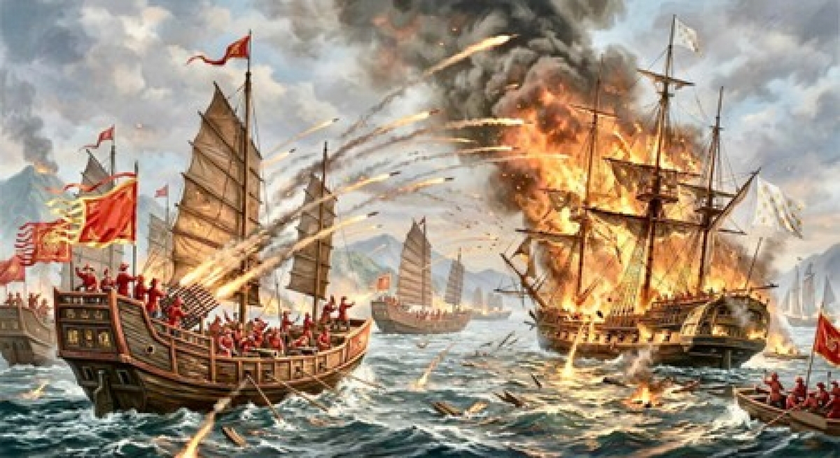 Theo sử liệu còn lại , Tây Sơn bắn cháy soái hạm Medusa của đô đốc đế chế Pháp Rosily