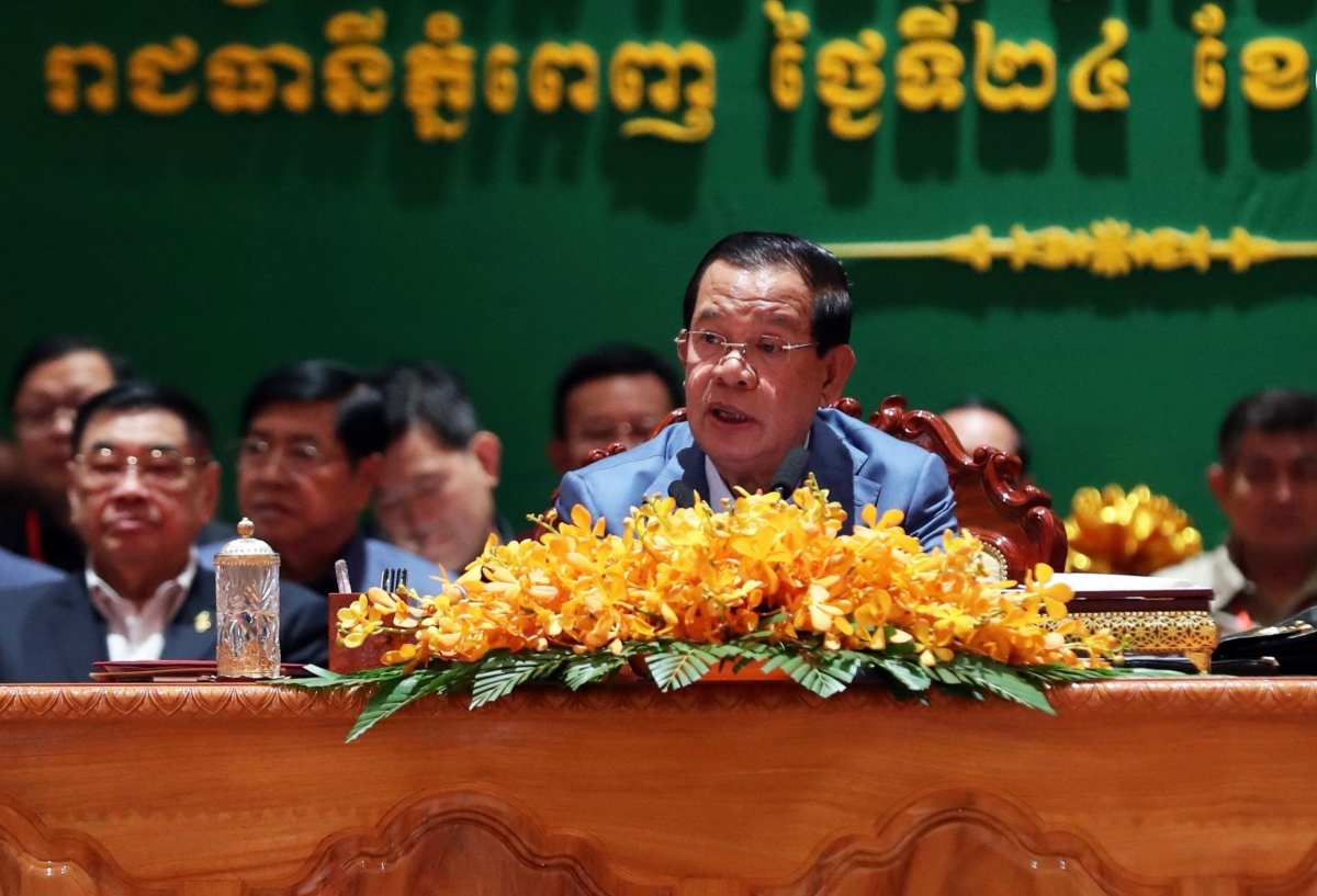 Chủ tịch Thượng viện Campuchia Samdech Techo Hun Sen phát biểu.