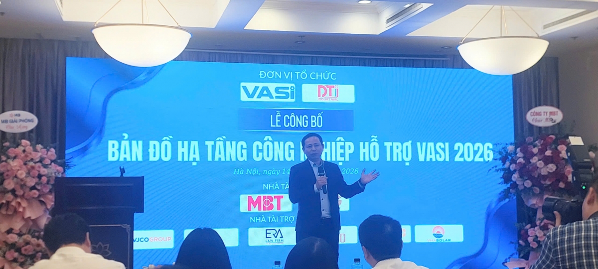 Lễ công bố Bản đồ Hạ tầng Công nghiệp hỗ trợ VASI 2026 tại Hà Nội.