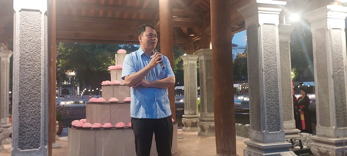 Ông Lê Xuân Kiêu – Giám đốc Trung tâm Hoạt động Văn hóa Khoa học Văn Miếu – Quốc Tử Giám phát biểu