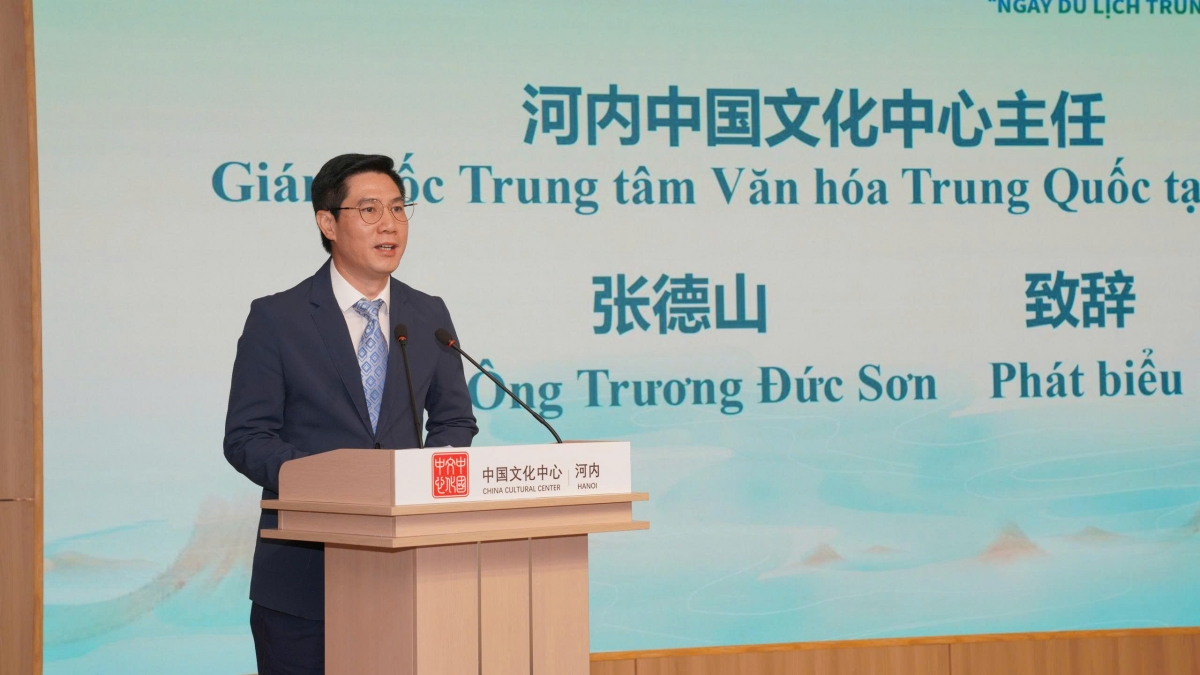 Ông Trương Đức Sơn, Giám đốc Trung tâm Văn hóa Trung Quốc tại Hà Nội phát biểu.
 