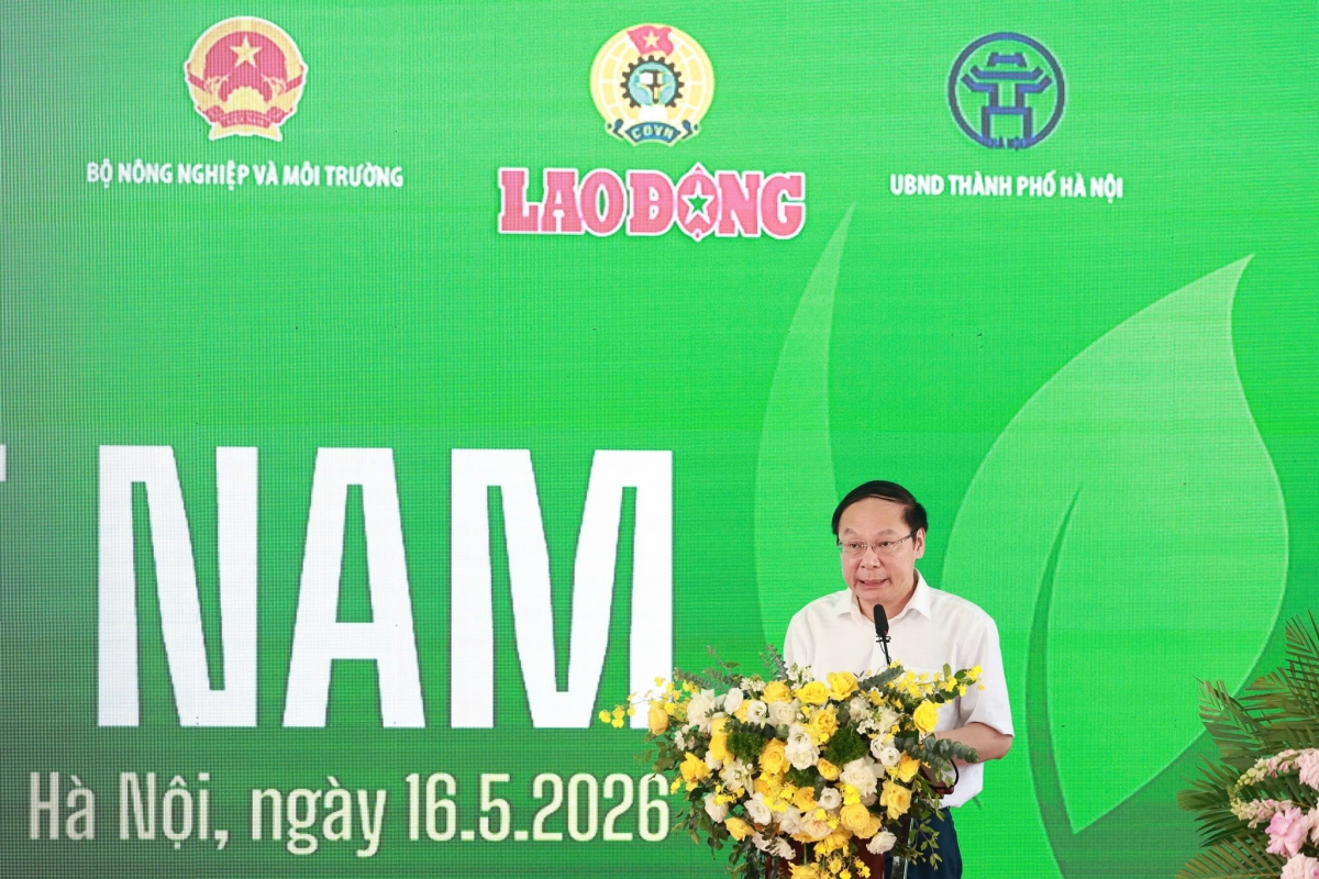 Thứ trưởng Bộ Nông nghiệp và Môi trường Lê Công Thành phátd biểu tại sự kiện Ngày Chuyển đổi xanh năm 2026 với chủ đề "Chuyển đổi xanh - Động lực cho mô hình tăng trưởng mới của Việt Nam".  