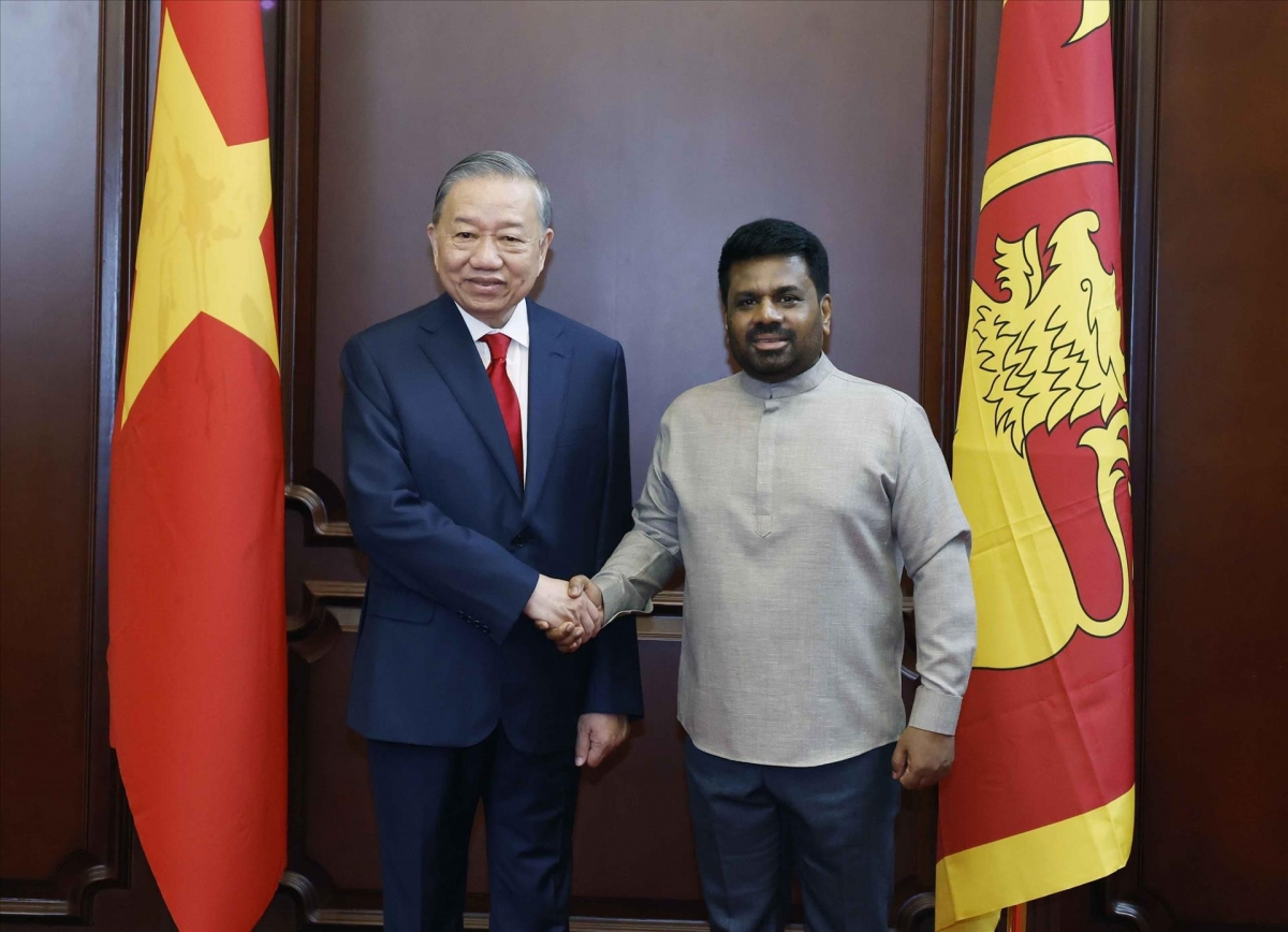 ổng thống Sri Lanka Anura Kumara Dissanayake đón Tổng Bí thư, Chủ tịch nước Tô Lâm. Ảnh: Thống Nhất – TTXVN