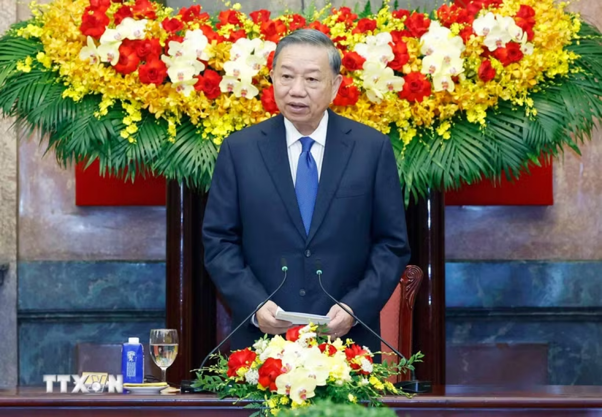 Tổng Bí thư, Chủ tịch nước Tô Lâm phát biểu tại buổi tiếp. (Ảnh: Thống Nhất/TTXVN)