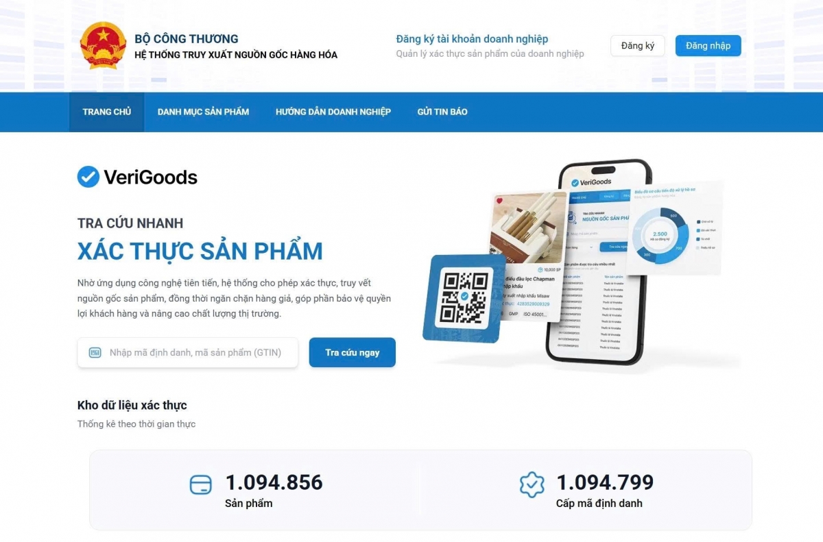 Giao diện của Hệ thống truy xuất nguồn gốc hàng hóa tại Verigoods.vn
 