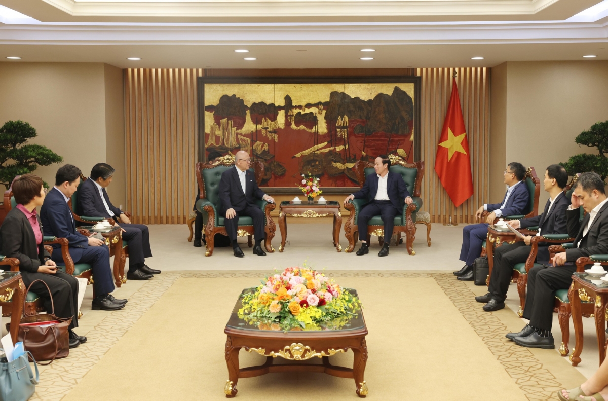 Phó Thủ tướng đề nghị ông Takebe tiếp tục thúc đẩy các cơ quan hai bên tăng cường hợp tác giáo dục, đào tạo nguồn nhân lực chất lượng cao trong các lĩnh vực thế mạnh của Nhật Bản và Việt Nam-Ảnh: VGP
