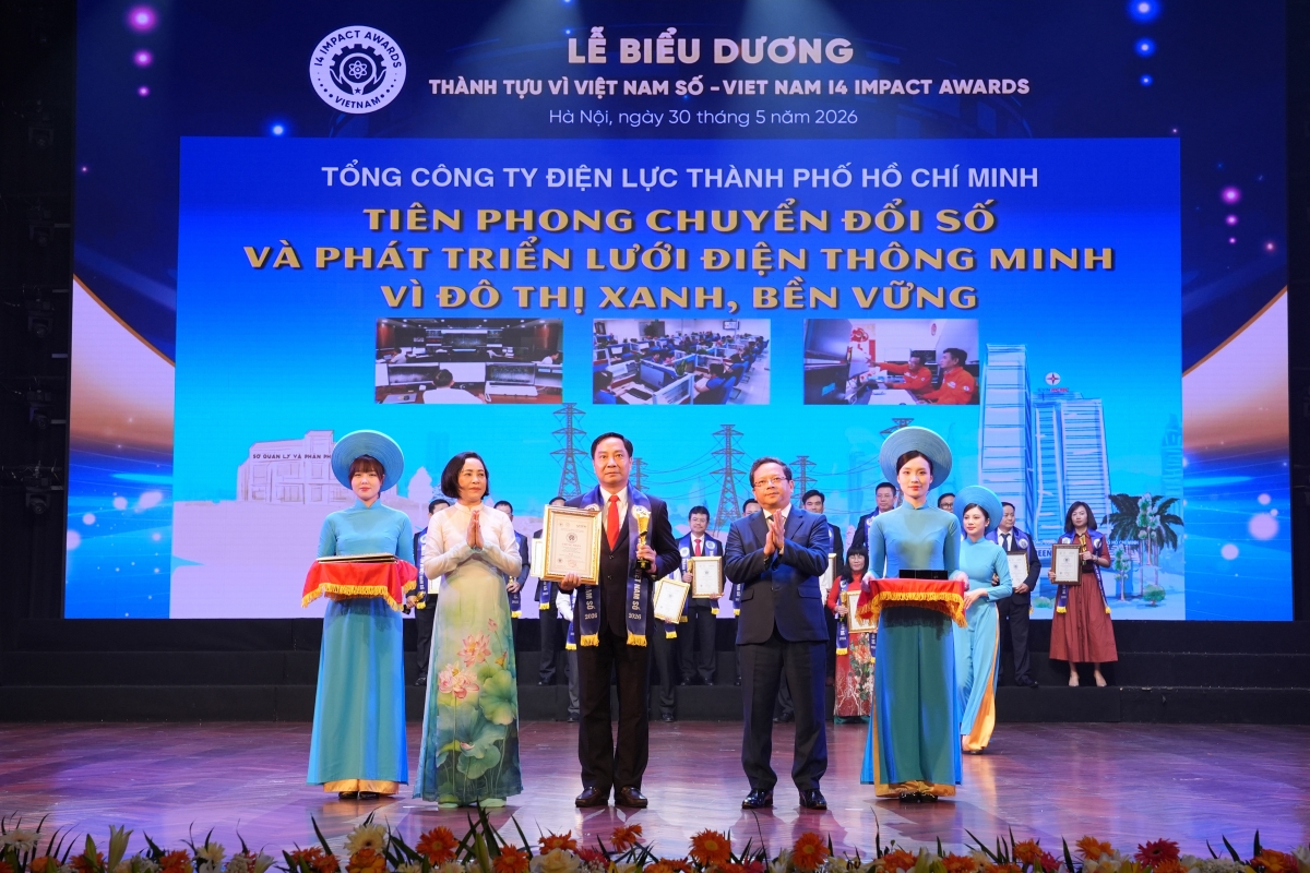 Ông Nguyễn Thanh Nhã- Phó Tổng giám đốc EVNHCMC đại diện Tổng công ty nhận giải thưởng
