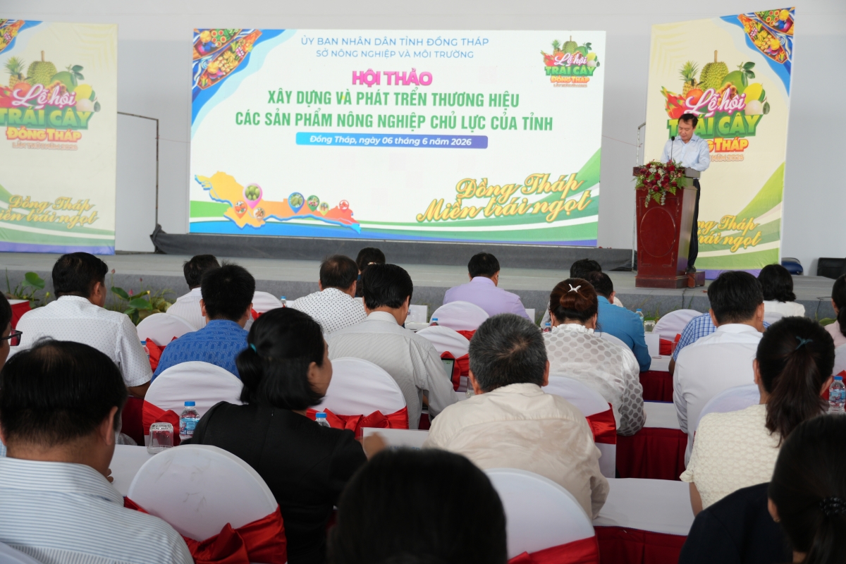 Các đại biểu dự hội thảo xây dựng thương hiệu nông sản tỉnh Đồng Tháp.
