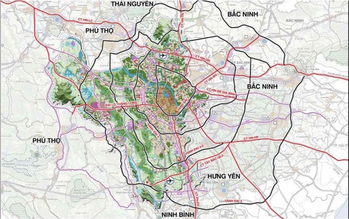 Mạng lưới giao thông quy hoạch Thủ đô tầm nhìn 100 năm. Ảnh: UBND TP Hà Nội