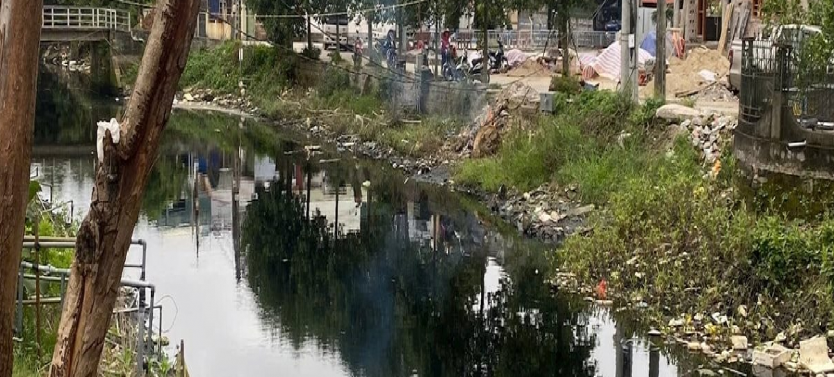 Nước dòng kênh Thạch Khôi đen đặc.