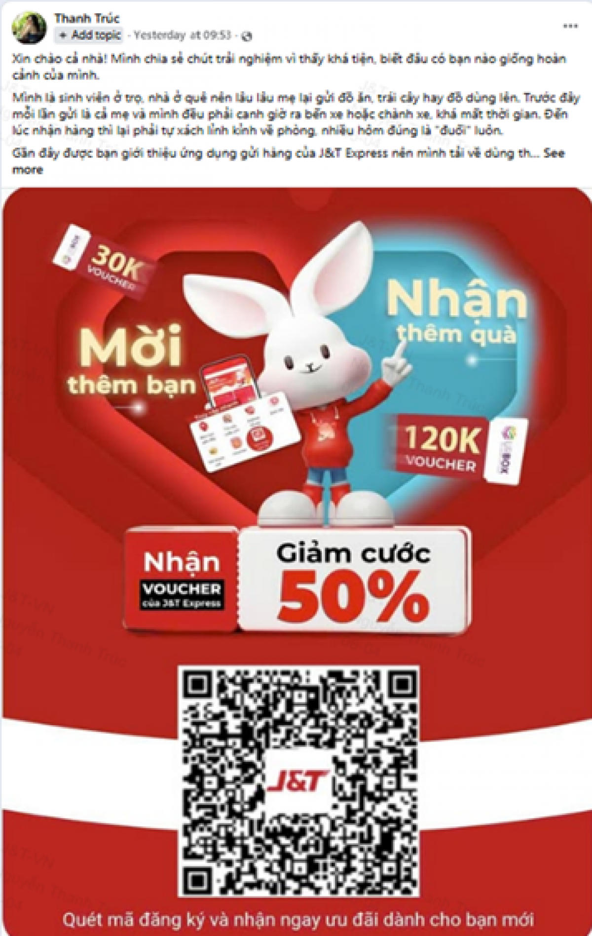 Bài đăng chia sẻ trải nghiệm của người dùng trên Facebook