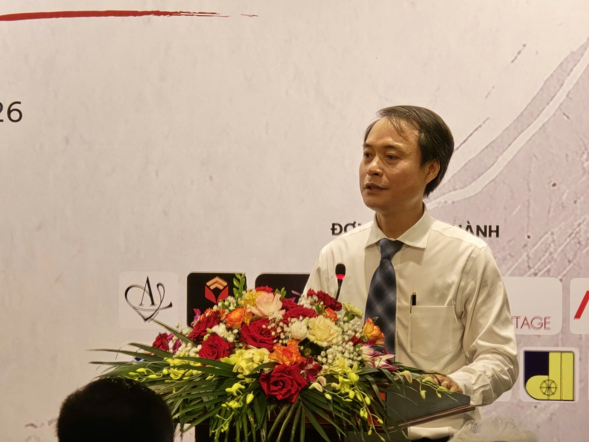 Ông Ngô Xuân Tiến, Tổng biên tập Tạp chí Mỹ thuật, Trưởng ban tổ chức cuộc thi phát biểu tại sự kiện