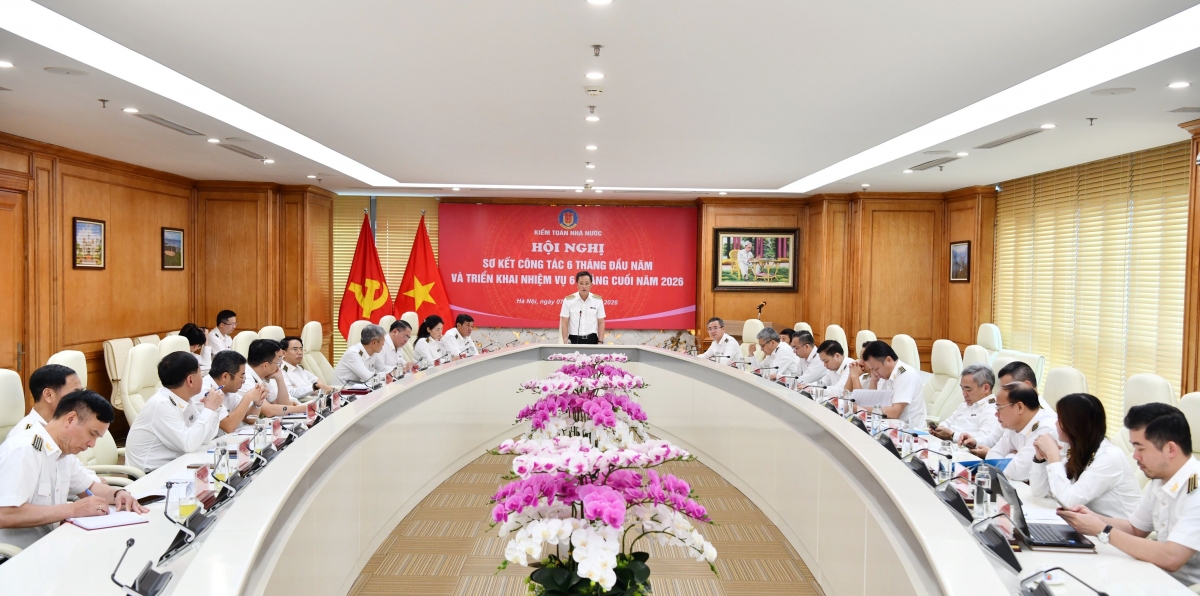 Toàn cảnh Hội nghị sơ kết công tác 6 tháng đầu năm và triển khai nhiệm vụ 6 tháng cuối năm 2026 của Kiểm toán nhà nướ, tổ chức chiều 7/7/2026