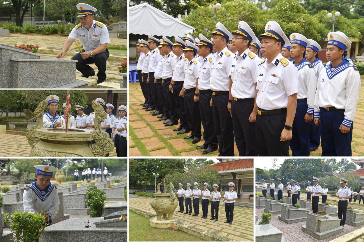 Cán bộ, chiến sĩ Lữ đoàn tổ chức dâng hương, dâng hoa tại Đền thờ liệt sĩ xã Long Sơn, Thành phố Hồ Chí Minh