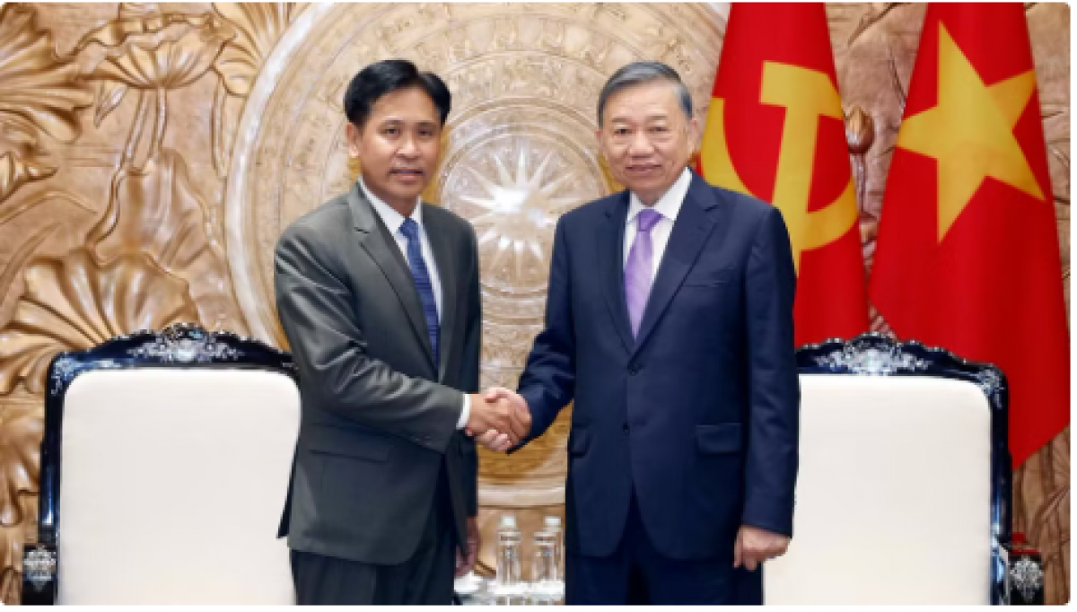 Tổng Bí thư, Chủ tịch nước Tô Lâm tiếp Chánh án Tòa án nhân dân tối cao Lào Phayvy Syboualypha. (Ảnh: TTXVN)