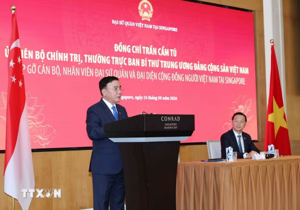Thường trực Ban Bí thư Trần Cẩm Tú phát biểu tại buổi gặp mặt - Ảnh: TTXVN