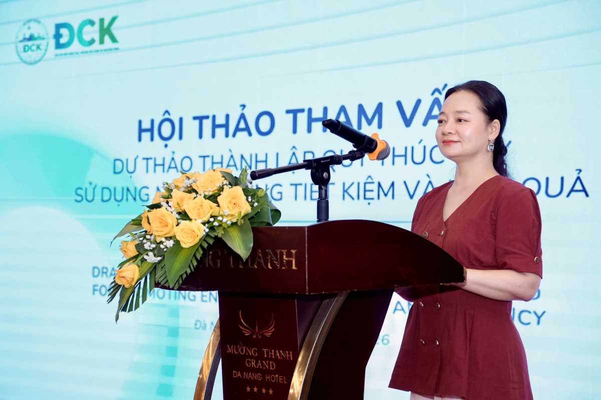 Bà Nguyễn Thị Lâm Giang - Cục trưởng Cục Đổi mới sáng tạo, Chuyển đổi xanh và Khuyến công (Bộ Công Thương) phát biểu khai mạc hội thảo. Ảnh VNEEP3.
