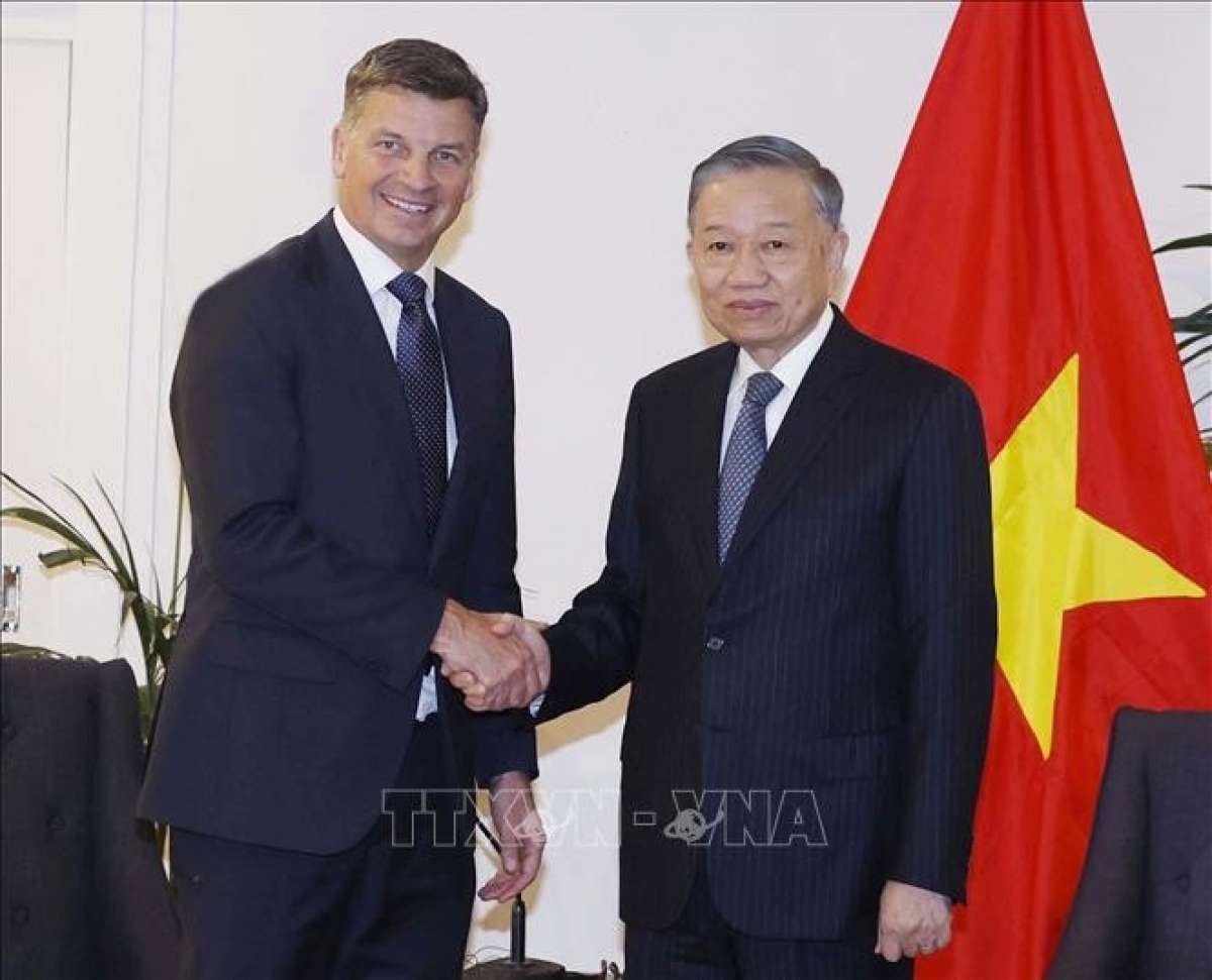 Tổng Bí thư, Chủ tịch nước Tô Lâm tiếp ông Angus Taylor, Lãnh tụ Liên đảng đối lập, Chủ tịch đảng Tự do Australia. Ảnh: Thống Nhất/TTXVN