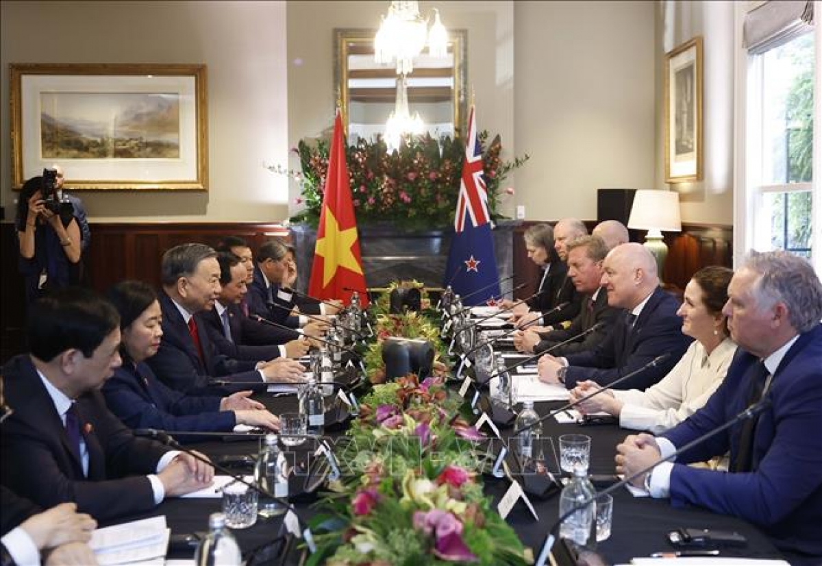 Tổng Bí thư, Chủ tịch nước Tô Lâm hội đàm chính thức với Thủ tướng New Zealand Christopher Luxon. Ảnh: Thống Nhất/TTXVN