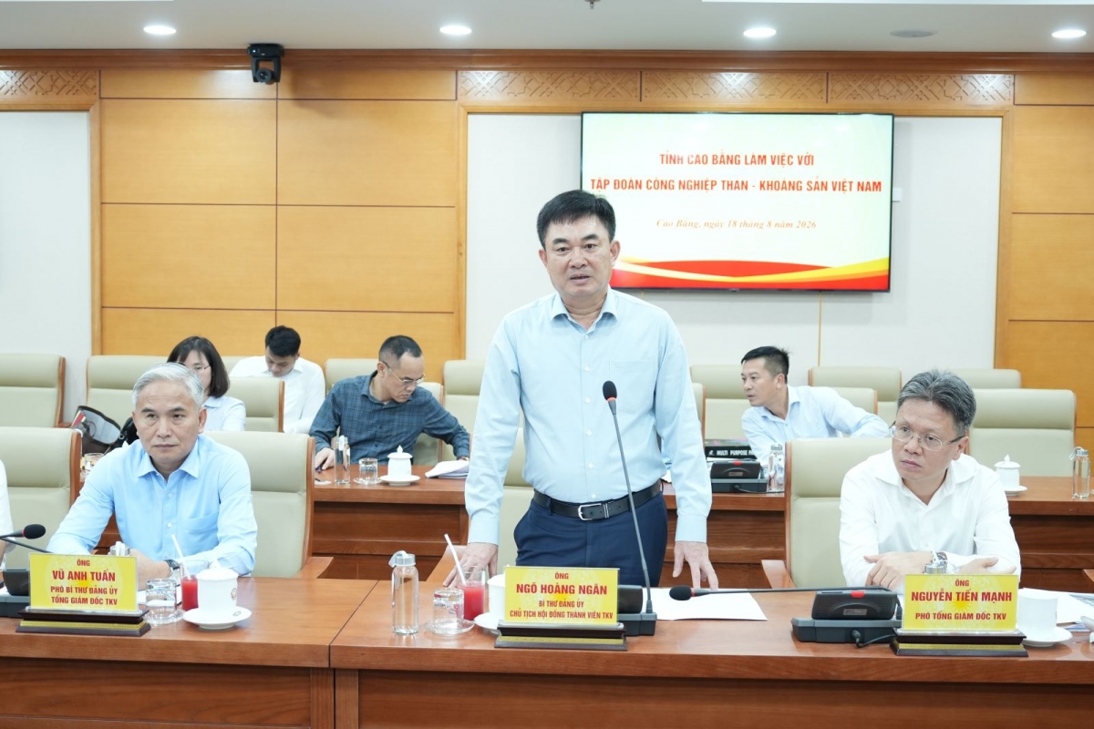 Đồng chí Ngô Hoàng Ngân - Bí thư Đảng ủy, Chủ tịch HĐTV TKV phát biểu tại chương trình làm việc