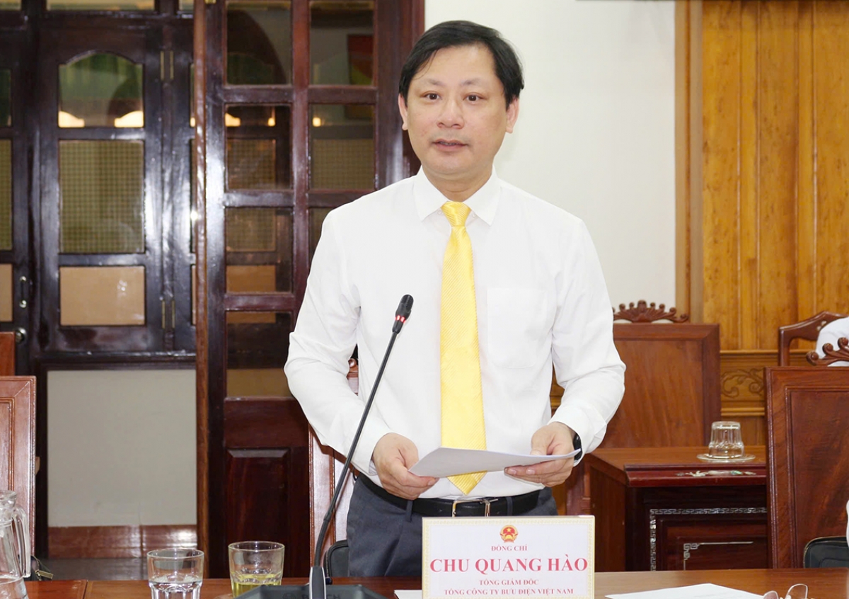 Ông Chu Quang Hào, Tổng Giám đốc Tổng công ty Bưu điện Việt Nam phát biểu tại lễ ký kết