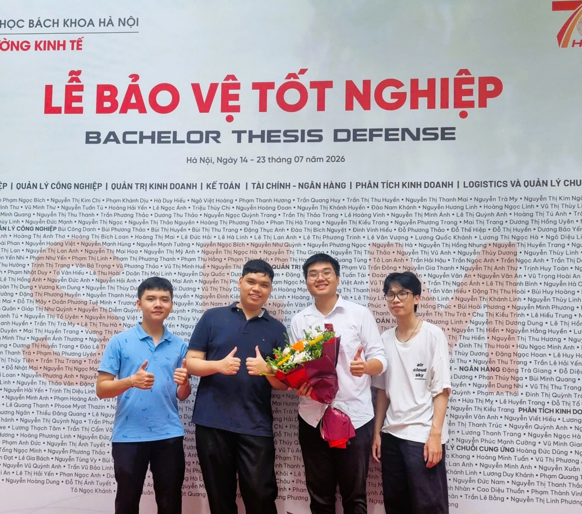 Niềm vui ngày bảo vệ tốt nghiệp của Nguyễn Đức Duy bên những người bạn