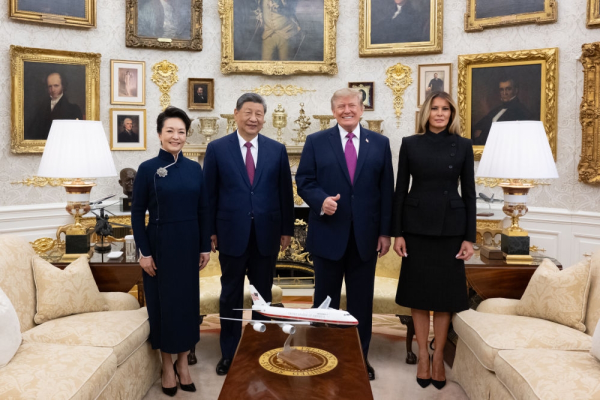 Tổng thống Mỹ Donald Trump và Đệ nhất phu nhân Melania Trump cùng Chủ tịch Tập Cận Bình và Phu nhân Bành Lệ Viên tại Nhà Trắng. Ảnh: Tân Hoa xã
