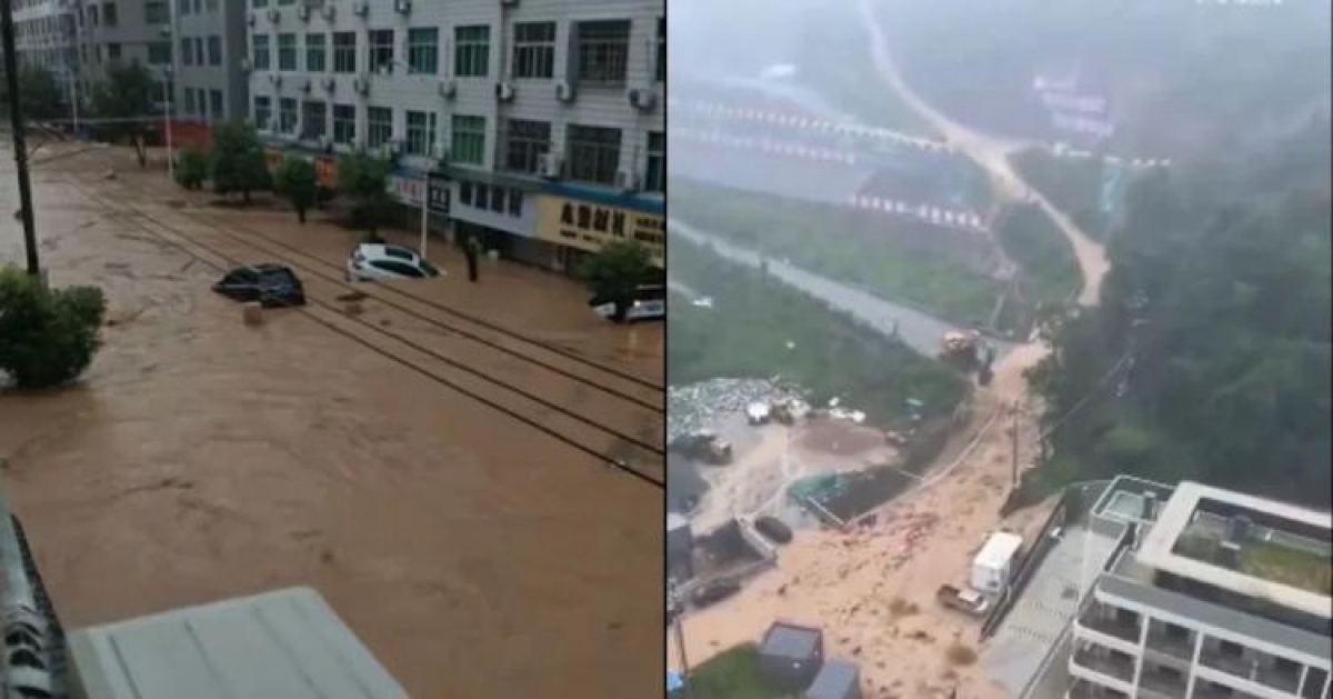 Bão Saudel đổ bộ lần thứ ba vào tỉnh Phúc Kiến, gây mưa lớn, ngập lụt tại nhiều khu vực. Ảnh Mạng khí tượng Trung Quốc