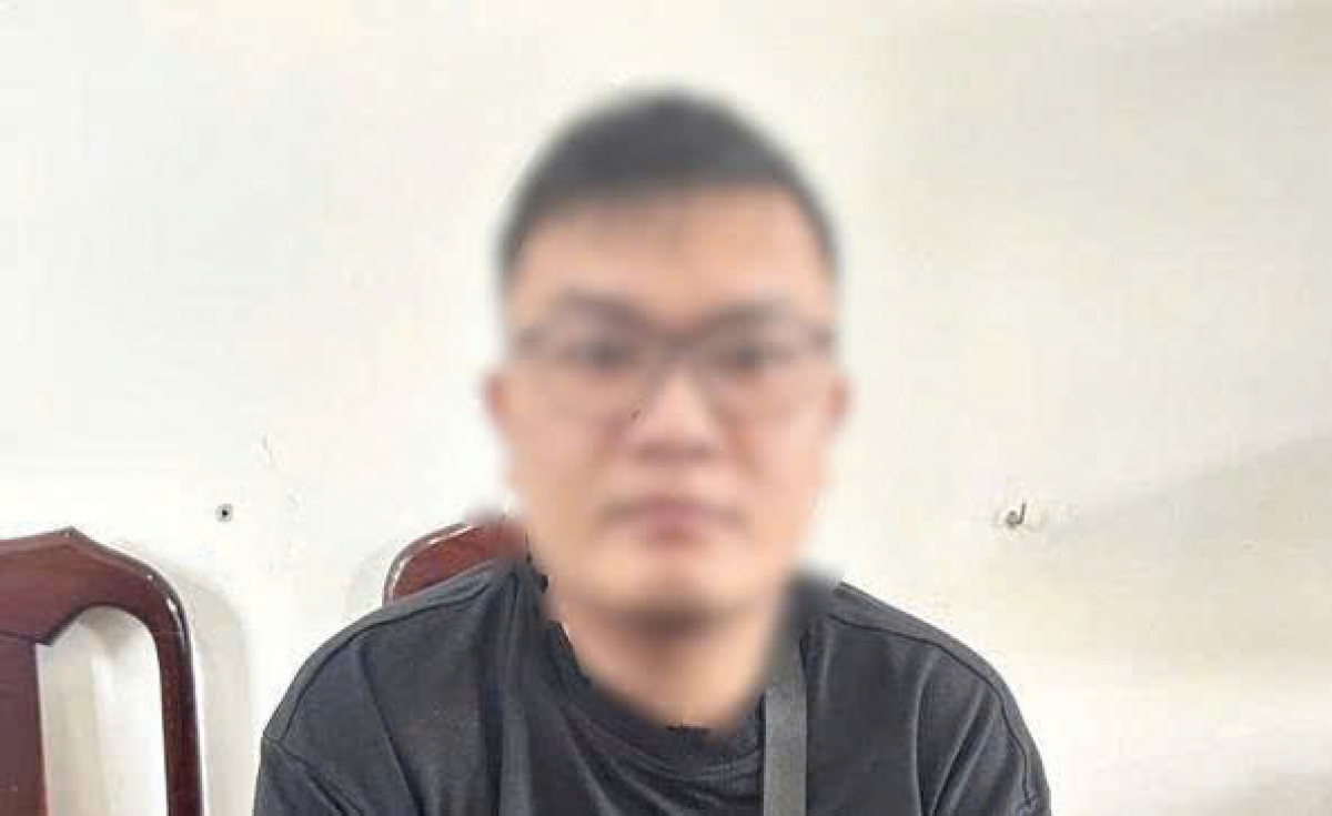 Đối tượng Thi Nguyễn Quốc Cường tại cơ quan công an.