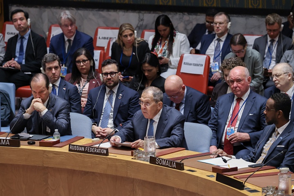 Ngoại trưởng Nga Sergei Lavrov có bài phát biểu quan trọng tại phiên họp Hội đồng Bảo an Liên hợp quốc về tình hình Ukraine (Nguồn: BNG Nga)