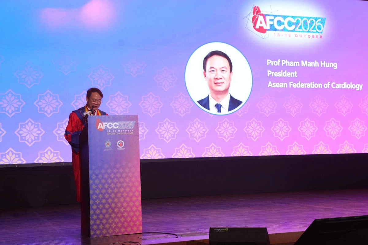 GS.TS. Phạm Mạnh Hùng, Chủ tịch AFC nhiệm kỳ 2025–2027, phát biểu tại Lễ khai mạc AFCC 2026.