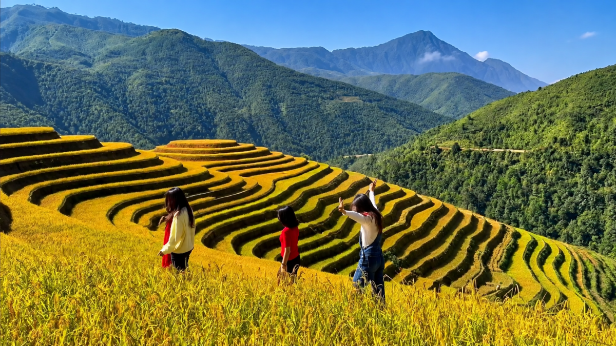 Du khách trải nghiệm cảnh sắc ruộng bậc thang ở Púng Luông
